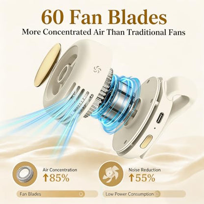 Portable Clip-On Fan, Mini Bladeless Waist Fan, 5100RPM 25dB Ultra-Quiet 3-Speed Rechargeable Small Whirlwind Fan, Hands-Free Personal Cooling for Outdoor Travel Office Camping with USB-C - color: White