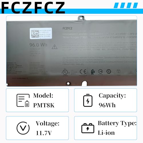 PMT8K Battery 96Wh 8600mAh Replacement for Dell Alienware 16 Area-51 AA16250 / 18 Area-51 AA18250/ 16 Aurora AC16250 / 16x Aurora AC16251 / Pro Max 16 MC16250 Series 0PJ7JP PJ7JP 11.7V 6-Cell