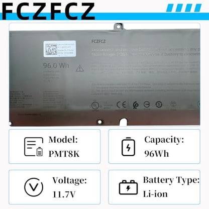 PMT8K Battery 96Wh 8600mAh Replacement for Dell Alienware 16 Area-51 AA16250 / 18 Area-51 AA18250/ 16 Aurora AC16250 / 16x Aurora AC16251 / Pro Max 16 MC16250 Series 0PJ7JP PJ7JP 11.7V 6-Cell