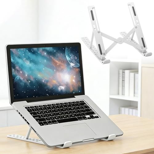 Adjustable Laptop Stand for Desk - Portable Foldable Notebook Riser, Ergonomic Computer Holder Compatible with 10-15.6 Inch Laptops, Vented Heat Dissipation(White) - color: White