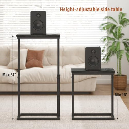 TUTOTAK End Table with Charging Station, Side Table, Tall Couch Table | Sofa Table, for living Room, Bedroom, Grey TB01BY084 - color: Grey, size: 1 Pack, style: With Plug
