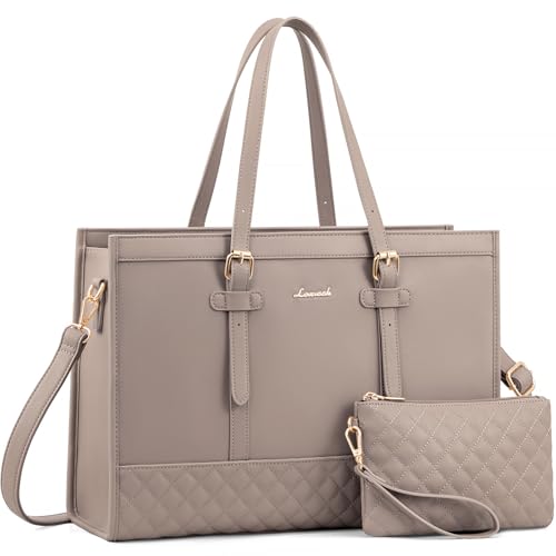 LOVEVOOK Laptop Bag for Women,15.6 inch Laptop Tote Bag Waterproof PU Leather Computer Bag Work Bags for Business Office, Large Capacity Laptop Purse Professional Work Tote Black - color: Dusty Rose Pink, size: 15.6 inch
