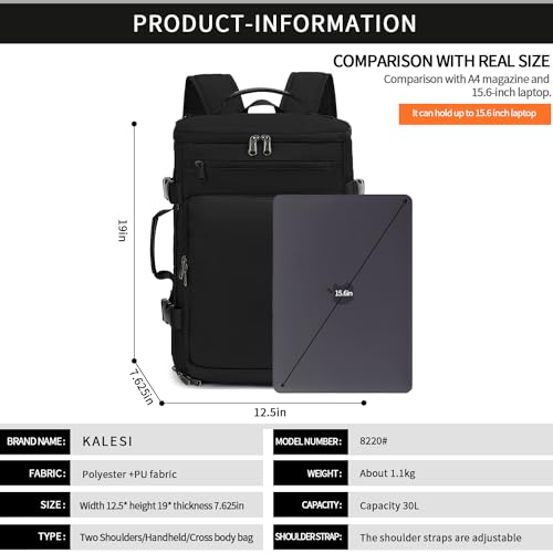 Kalesi Gym Duffle Bag Backpack 4-Way Waterproof with Shoes Compartment for travel Sport Hiking laptop - color: Business-black