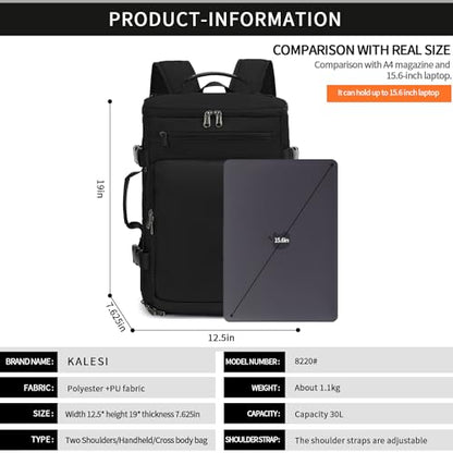 Kalesi Gym Duffle Bag Backpack 4-Way Waterproof with Shoes Compartment for travel Sport Hiking laptop - color: Business-black
