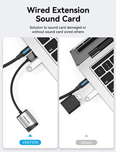 USB Audio Adapter - VENTION USB External Stereo Sound Card to 3.5mm Headphone and Microphone Jack Adapter for Windows MAC Linux PC Laptop Desktops PS5