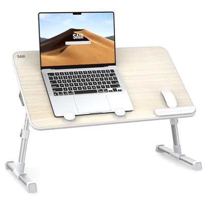 Laptop Desk Table, SAIJI Adjustable Laptop Stand, Portable Lap Desks with Foldable Legs, Notebook Standing Breakfast Tray Reading Desk for Sofa Couch Bed Floor (Teak,Medium Size) | Notebook Standing Breakfast Tray Reading Desk for Sofa Couch Bed Floor (Te