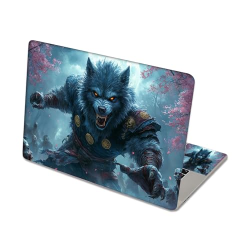 Aesthetic Laptop Skin Sticker, Armored Werewolf in Cherry Blossom Forest Waterproof Vinyl Laptop Decal, Removable Bubble Free, Reusable Protective Cover for 13 14 15 15.6 Inch - color: Armored Werewolf in Cherry Blossom Forest