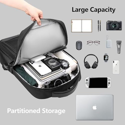 Travel Laptop Backpack for Men Expandable Business Backpack Fits 17-inch Laptop with USB Charging Port Waterproof Durable Computer Bag for Business Travel Work Office College