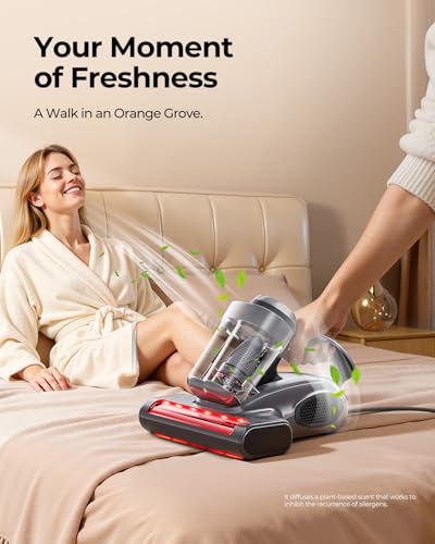 JIGOO J300 Pro Matture Vacuum Cleaner with 14Kpa 550W Powerful Suction, Infrared, UV & Heating Tech for Deep Cleaning, Anti-Allergen Bed Vacuum with Dust Sensor & Plant Fragrance for Bed, Sofa, Crib - color: Silver