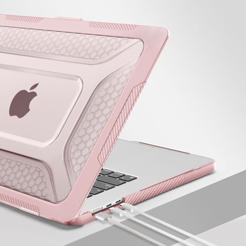MOSISO Compatible with MacBook Air 15 inch Case M5 M4 M3 M2, Pink | 2 in 1 Kit Honeycomb Shockproof Heavy Duty TPU Bumper Hard Case with Fold Kickstand for A3241 A3114 A2941 2026-2023 - color: Pink
