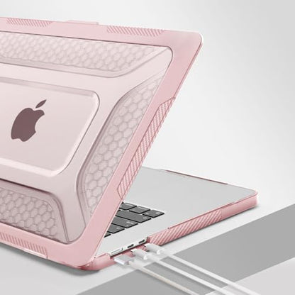 MOSISO Compatible with MacBook Air 15 inch Case M5 M4 M3 M2, Pink | 2 in 1 Kit Honeycomb Shockproof Heavy Duty TPU Bumper Hard Case with Fold Kickstand for A3241 A3114 A2941 2026-2023 - color: Pink