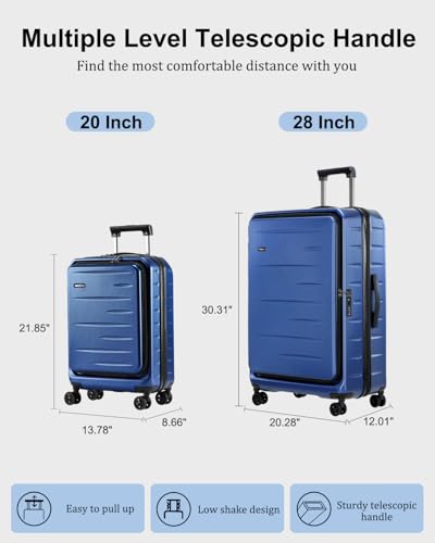 CENSIEN Expandable Luggage Sets, 20 Inch Carry On Luggage 28 Inch Suitcases | 20in Front Open Laptop Pocket Luggage,28in Top Open Trunk Suitcase,Lightweight ABS+PC Hardshell,YKK Zipper,Travel Bags,Blue - color: Navy Blue, size: 20/28 Inch EXT