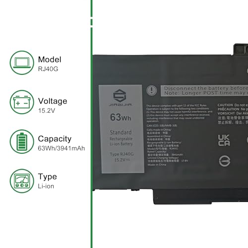 RJ40G CPX-M033W 63Wh Laptop Battery Replacement for Dell Latitude 5420 5520 Precision 3560 Series Notebook 01K2CF 075X16 WY9DX 0WK3F1 0M3KCN M033W Black 15.2V 3941mAh - size: 12.4*5.5*1.1inch RJ40G