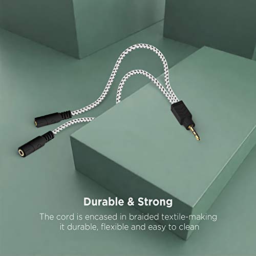 Headphone Splitter, 3.5mm Stereo 2-Way Audio Cable - 20CM / Zebra White | Stereo Audio Sound, Dual Headphone and Speaker Audio Output, Compatible with iPhone, iPad, Laptops, Tablets, 3.5mm devices - color: Zebra White, size: 9.8 inch / 25 cm