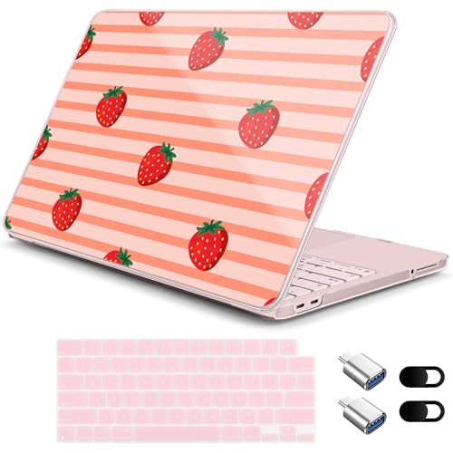 for MacBook Neo 13 Inch Case 2026 Release Model A3404, Pink Aesthetic Ultra-Slim Hard Shell with Keyboard Cover, 6-in-1 Laptop Accessories Bundle for Women Girls, Fresh Strawberry Fruit - color: Fresh Strawberry Fruit