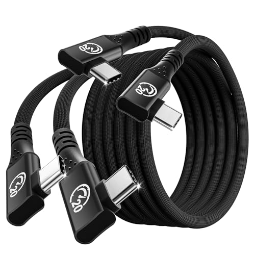 Right Angle USB C 3.2 Gen 2x2 Cable 6.6FT 2Pack, Flexible Double 90 Degree | 240W PD 20Gbps USBC to USBC Data Cable, 5K/4K Video Type-C Monitor Cord, for iPhone 17 Air Pro Max/16, MacBook, Dock, SSD - size: 6.6ft+6.6ft