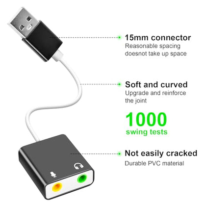 QAJOPFN USB Audio Adapter, External Sound Card for PC and Laptop，USB Microphone Adapter to 3.5mm(1/8 inch) for Headphone, Speaker and Microphone Jack, Plug and Play