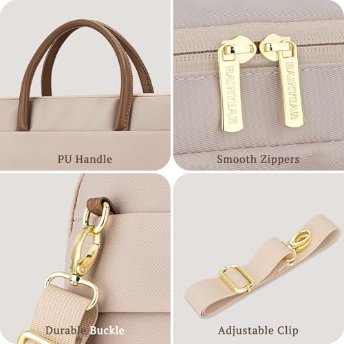 RAINYEAR 14 Inch/15.6 Inch Laptop Bag with Pockets & Handle for Women | Protective Waterproof Elegant Computer Large Capacity Shoulder Bag Case Compatible with MacBook Laptop Computer Notebook - color: Khaki, size: 15.6 Inch