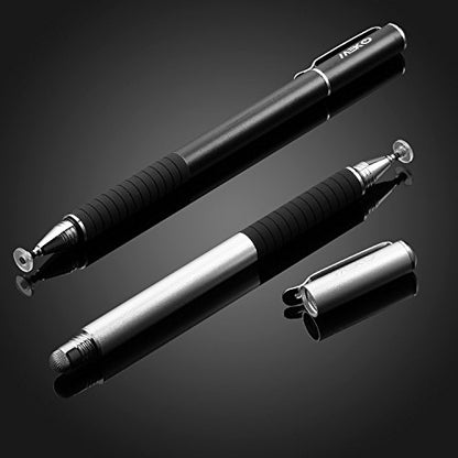 MEKO Stylus Pen for Touchscreen, 2-in-1 Universal Stylus | MEKO 1st Gen Passive Stylus, Fiber & Rubber Tips with Clip, Compatiable with All Touch Screens(Black/Silver) - color: Black/Silver