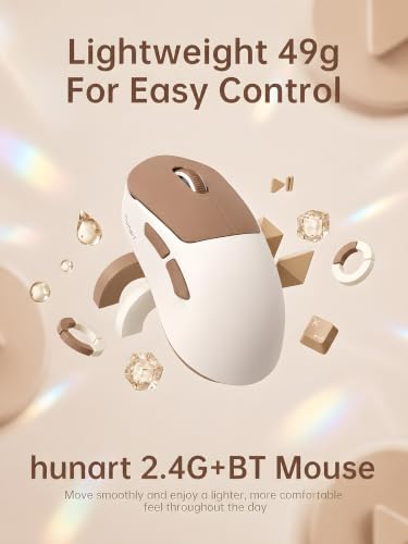 hunart H6 49g Wireless Mouse, Bluetooth & 2.4GHz, Rechargeable,Mocha Brown | Silent Clicks, Two Ways to Connect, USB-C Charging, Lightweight Right-Hand Ergonomic Comfort, for Laptop, MacBook, Computer - color: Mocha Brown