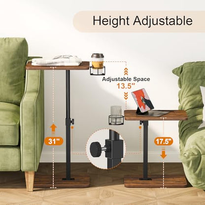 Giikin TV Tray Table, 360° Swivel Height Adjustable TV Trays for Eating on Couch,Sofa Armrest Side Table for Small Spaces Sofa Bed Dinner, Rustic Brown - color: Rustic Brown