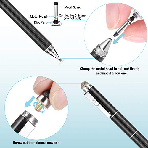 Capacitive Stylus Pen, 4-in-1 High Sensitivity and Precision Touch Screen Stylus Clear Disc Tip,Black Rubber Tip &Mesh Fiber Tip Compatible with Universal Touch Screen Device,Black - color: Black