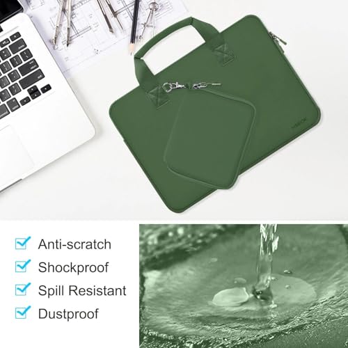 Hseok Laptop Sleeve 13.3-14 inch Case with Small Pouch, Neoprene Computer Bag Compatible with MacBook Neo/Pro 14 M5/M4/M3/M2/M1, Mac Air/Pro 13.3, XPS 14 and Most 13-14 inch Notebooks,Olive Green - color: Olive green, size: 13"-14"