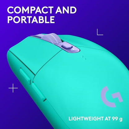 Logitech G305 Lightspeed Wireless Gaming Mouse, Hero Sensor, 12,000 DPI, Lightweight, 6 Programmable Buttons, 250h Battery, On-Board Memory, Compatible with PC, Mac - Mint - color: Mint, style: Classic