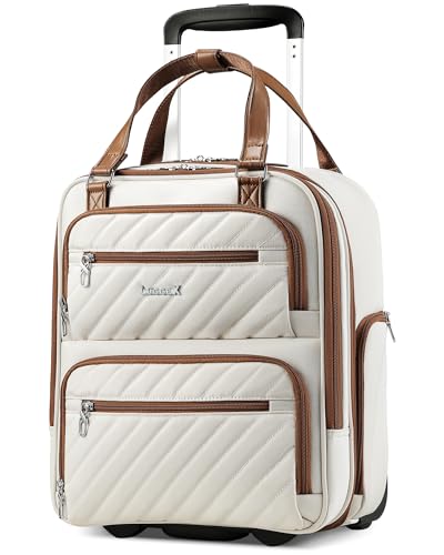 LUGGEX Underseat Carry On Luggage with Wheels, UDK Stylish Lightweight Under Seat Luggage, Soft Sided Personal Item Suitcase for Short Trip (UX-Core, Cream White, 16 Inch) - color: Cream White, size: Underseat 16 inch