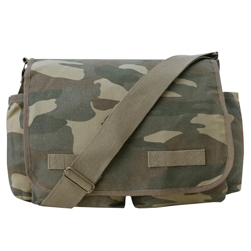 Rothco Classic Canvas Messenger Bag | Durable Canvas Shoulder Bag, Crossbody Designed For EDC, Travel, Commuting, Organized Storage And Dependable Carry - color: Woodland Camo