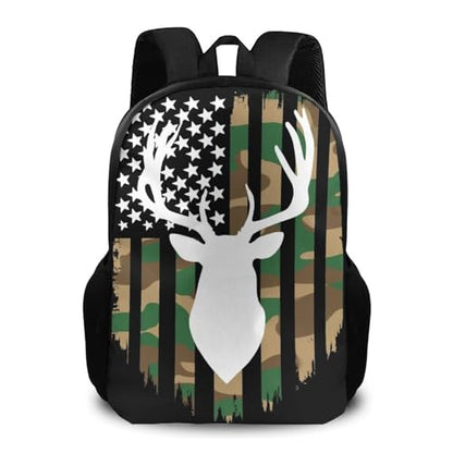 Waterproof College Gym Backpack Lightweight Travel Day Pack Carry On Backpack For Women Men Hunting Deer Camo Camouflage American Flag Black - color: Color570
