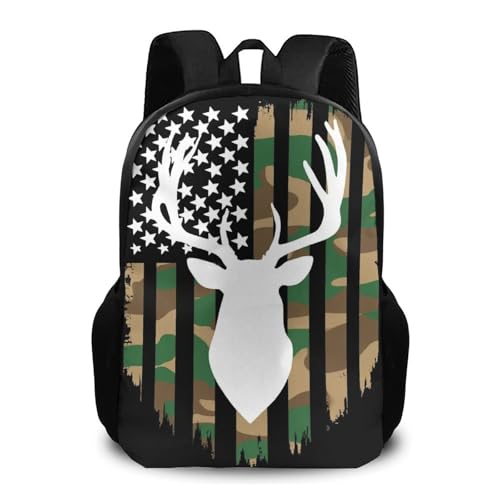 Waterproof College Gym Backpack Lightweight Travel Day Pack Carry On Backpack For Women Men Hunting Deer Camo Camouflage American Flag Black - color: Color570