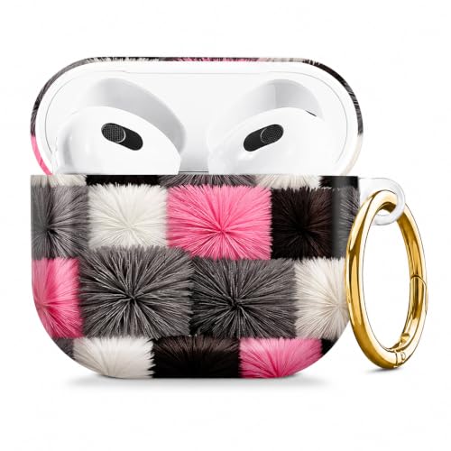 Compatible with AirPod 4 Case 2024, Cute Hard Plastic Protective Cover for Airpod 4th Generation Women, Shockproof Shell Skin with Gold Ring Keychain,Black White Gray Checkered - color: Black White Gray Checkered