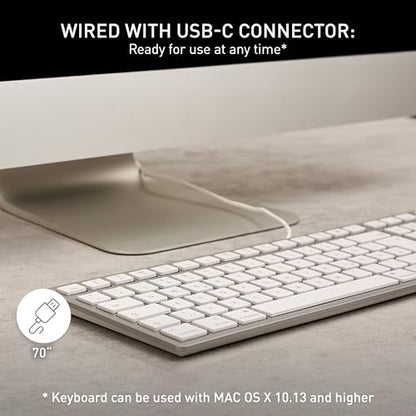 Cherry KC 6000C for MAC, Wired Mac Keyboard with Number Pad, USB-C Connection, Whisper-Quiet Keys, Thin Design, SX Scissor Switches, QWERTY, Silver/White