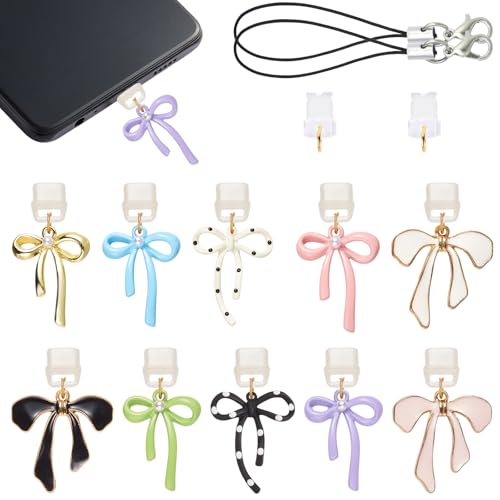 7-15Pcs Dust Plug Charm Type C USB C Dust Plug with Alloy and Resin Pendants for Phone Reader Accessory Gifts - color: Cute Bow