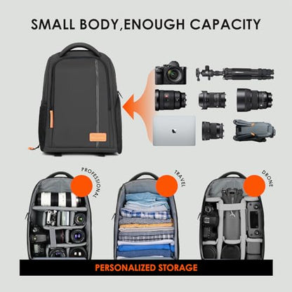 TARION Camera Backpack for Photographers Compact 15L, TB04 Black | 15 Inch Laptop Compartment, Side Access Quick Draw, Anti-theft Hidden Pocket, Tripod Holder, Rain Cover, Travel-Friendly - color: Black