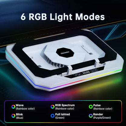 OImaster Gaming Laptop Cooling Pad with 3500 RPM Powerful Turbofan, RGB Laptop Cooler Stand with 3 USB Ports, Ergonomic Adjustable Height Laptop Fan for 12-19 Inch Notebooks, Office & Gaming