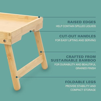 Gibson Home Continental Bamboo Bed Tray with Folding Legs, for Breakfast, Eating, Working, Laptop, Foldable Serving