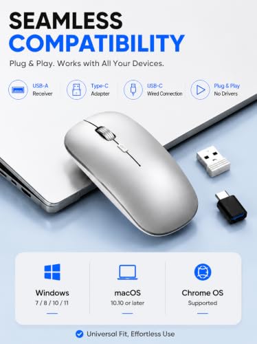 SABLUTE M31 Bluetooth Mouse for MacBook Pro/Air, iPad - Rechargeable Tri-Mode Wireless Mouse for 3 Devices (BT 5.2 + 2.4G), Sleek Silver Slim Silent Mouse for Surface, Windows - color: Sliver