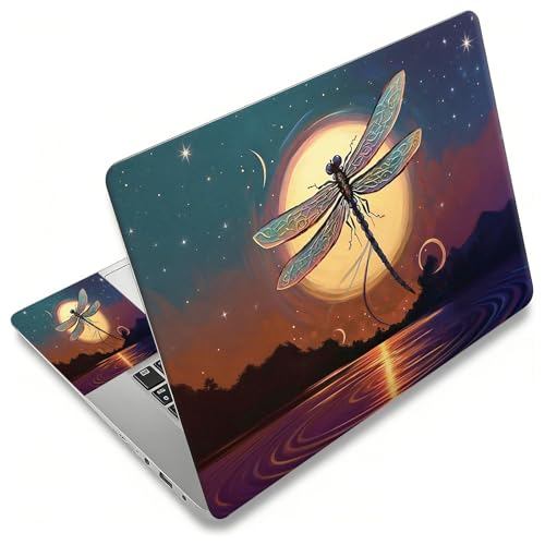 Laptop Skin Sticker Decal, Universal Reusable Vinyl Laptop Cover for 12" 13" 13.3" 14" 15" 15.4" 15.6" Notebook PC, Reusable Waterproof Scratch-Resistant with 2 Wrist Pads,Dragonfly Moon - color: Dragonfly Moon