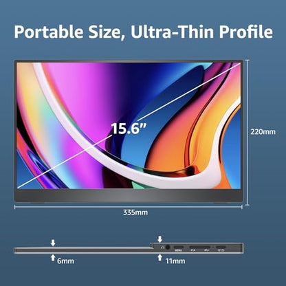 cocopar Portable Monitor 15.6 Inch 1080P FHD 60Hz 85% sRGB Travel Monitor with Speaker HDMI USB-C Second Screen for Laptop MacBook Surface PC Xbox PS4/5, VESA Mountable, with Cover Stand - size: 15.6