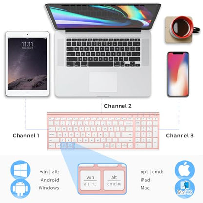 iClever BK10 Bluetooth Keyboard, Wireless Rechargeable Ultra-Slim Keyboard with Long Battery Life, Compatible with iOS, Android, Windows, Mac for iPad, Tablet, Laptop, PC, Phone (Rose Gold) - color: rose gold