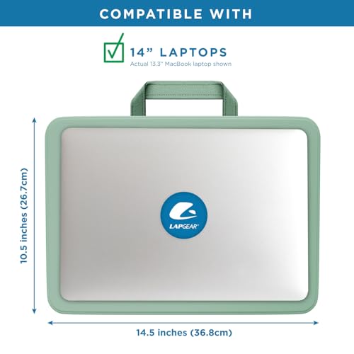 LAPGEAR Compact Lap Desk – Sage Green, Fits 14" Laptops | Microbead Cushion, Built-In Pencil Slot, Carry Handle, Fits Standard Letter-Size Paper (8.5" × 11") - color: Sage Green, size: 14″ Laptop (Compact)