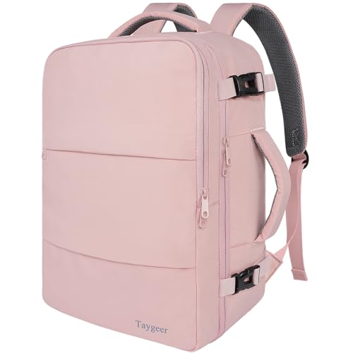 Taygeer Travel Backpack for Women, TSA Carry On Backpack Flight Approved | 15.6inch Laptop Mochila with Water Bottle Pocket & Shoe Pouch, Nurse Bag Casual Daypack for Weekender Business Hiking, Pink - color: Amourpink, size: Large