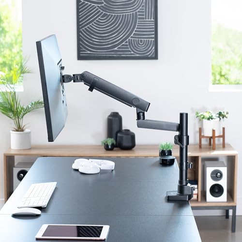 VIVO Premium Aluminum Full Motion Single Monitor Desk Mount Stand with Lift Engine Arm, Pole Extension, and USB Ports, Fits Screens up to 40 inches, STAND-V101BDU - size: Single monitor, style: Extended
