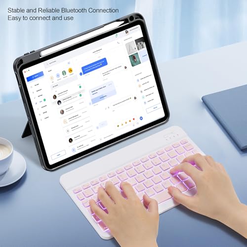Backlit Bluetooth Keyboard Small Portable Wireless Keyboard Rechargeable Illuminated for Android Samsung Tablet Cell Phone Smartphone iPad A16 11th 10th Generation iPad Pro Air Mini iPhone (Pink) - color: Pink