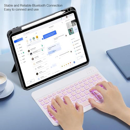 Backlit Bluetooth Keyboard Small Portable Wireless Keyboard Rechargeable Illuminated for Android Samsung Tablet Cell Phone Smartphone iPad A16 11th 10th Generation iPad Pro Air Mini iPhone (Pink) - color: Pink
