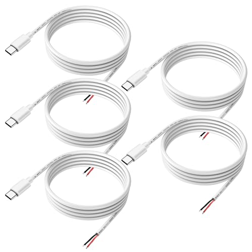 MEIRIYFA USB Type-C Pigtail Power Cable Cord Type C Male 2 Pin Bare Wire Open End Extension Cable Connector 20AWG 5V/5A for USB C Equipment Installed or Replacement Repair DIY-5PCS 3.2FT