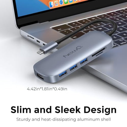 USB C Hub 7-in-1, NewQ USB C Hub with HDMI 4K, 3 USB-A 3.0 Ports, SD/TF Card Reader, 100W USB-C PD Charging, Slim Aluminum USB Hub for MacBook, Laptop & USB-C Devices
