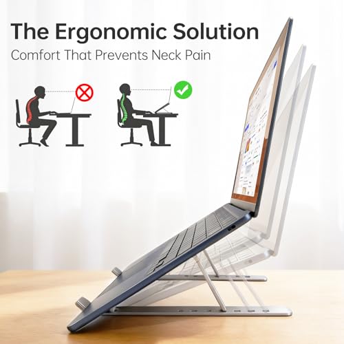 EJAY Laptop Stand for Desk, Aluminum Adjustable Laptop Riser & Ventilated Holder, Foldable Portable Computer Stand for 10-15.6 inch Laptops (Silver) - color: Silver